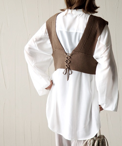 Chillfar（チルファー）の「2way畦編みビスチェ（ベスト・レディース・ブラック/ベージュ/ブラウン/アイボリー・FREE）」の3枚目の写真
