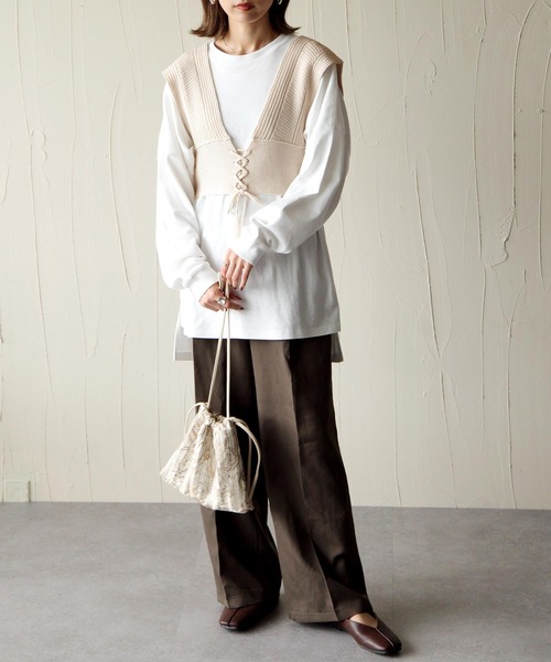 Chillfar（チルファー）の「2way畦編みビスチェ（ベスト・レディース・ブラック/ベージュ/ブラウン/アイボリー・FREE）」の5枚目の写真