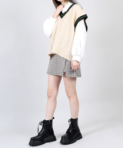 DING（ディング）の「DING/オーバーチルデンニットベスト（ベスト・レディース・ブラウン/オフホワイト/ネイビー・FREE）」の10枚目の写真