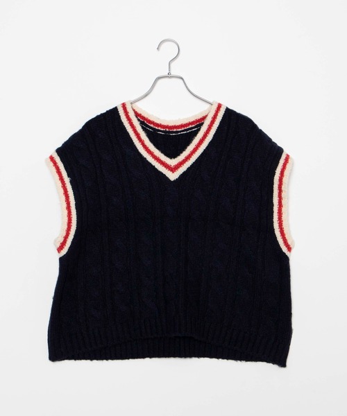 DING（ディング）の「DING/オーバーチルデンニットベスト（ベスト・レディース・ブラウン/オフホワイト/ネイビー・FREE）」の12枚目の写真