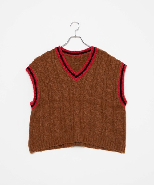 DING（ディング）の「DING/オーバーチルデンニットベスト（ベスト・レディース・ブラウン/オフホワイト/ネイビー・FREE）」の9枚目の写真