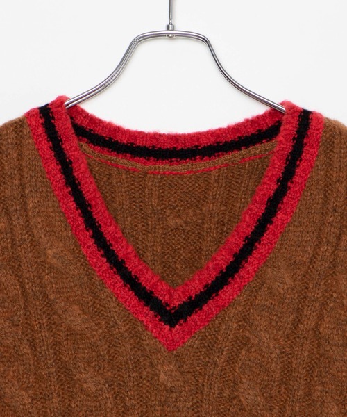 DING（ディング）の「DING/オーバーチルデンニットベスト（ベスト・レディース・ブラウン/オフホワイト/ネイビー・FREE）」の11枚目の写真