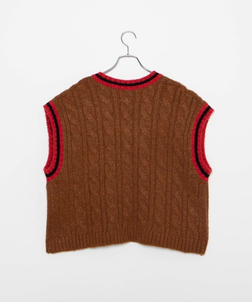 DING（ディング）の「DING/オーバーチルデンニットベスト（ベスト・レディース・ブラウン/オフホワイト/ネイビー・FREE）」の8枚目の写真