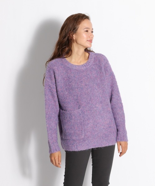 美品・希少カラー✨ビアズリー 洗える　ニットコート　パープル　ラクーンニット フェザーヤーンミックスニット [品番：ADEW0004702]｜ad thie