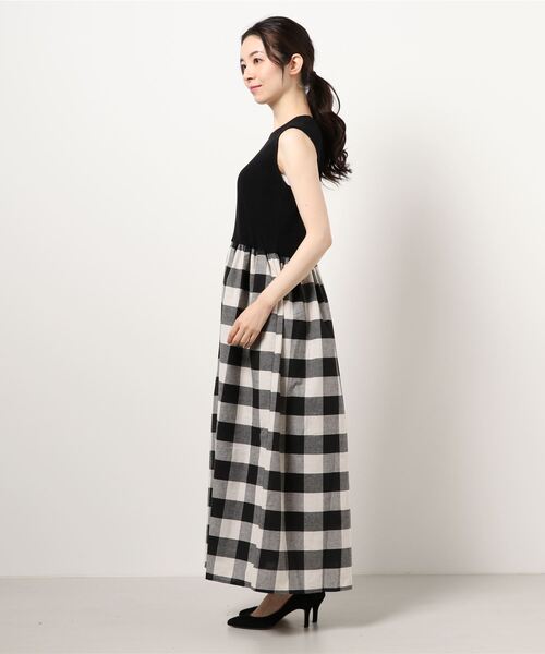 リブニットドッキングチェックワンピース（ワンピース）｜coca