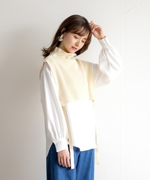 White Collection | 【2021SS先行予約新作】春ニットベスト＆ボリュームスリーブブラウス/レイヤード2SET(ベスト)