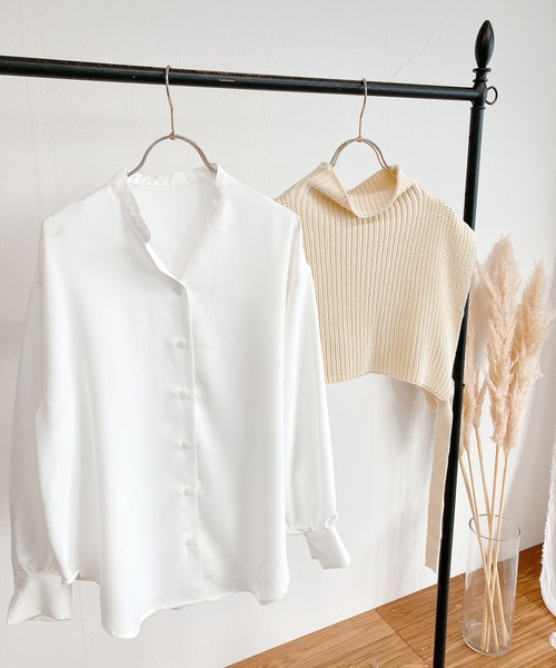 White Collection（ホワイトコレクション）の「【2021SS新作】春ニットベスト＆ボリュームスリーブブラウス/レイヤード2SET（ベスト・レディース・ベージュ/ブラック/カーキ/アイボリー・M）」の14枚目の写真