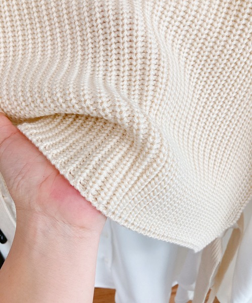 White Collection（ホワイトコレクション）の「【2021SS新作】春ニットベスト＆ボリュームスリーブブラウス/レイヤード2SET（ベスト・レディース・ベージュ/ブラック/カーキ/アイボリー・M）」の16枚目の写真