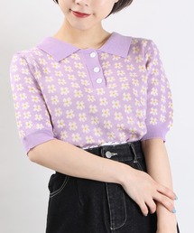 WC | WC/フラワーニット半袖ポロシャツ(ニット/セーター)