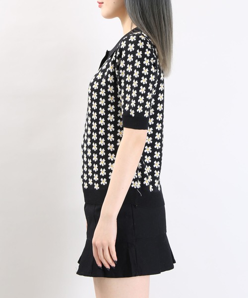 WC（ダブル シー）の「WC/フラワーニット半袖ポロシャツ（ニット/セーター・レディース・ブラック/グリーン/パープル・FREE）」の8枚目の写真