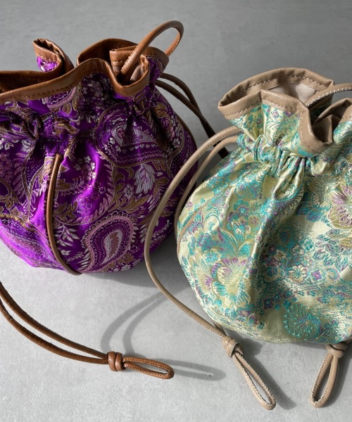 y/m by misato（イムバイミサト）の「チャイナ巾着BAG（ショルダーバッグ・レディース・ベージュ/パープル・FREE）」の7枚目の写真