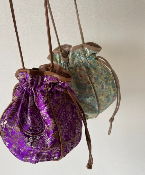 y/m by misato（イムバイミサト）の「チャイナ巾着BAG（ショルダーバッグ・レディース・ベージュ/パープル・FREE）」の9枚目の写真