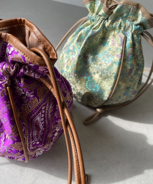 y/m by misato（イムバイミサト）の「チャイナ巾着BAG（ショルダーバッグ・レディース・ベージュ/パープル・FREE）」の3枚目の写真