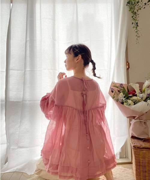 archives(アルシーヴ)の「【web限定item】シアーボリューム2wayブラウス(シャツ/ブラウス・レディース・ベージュ/オフホワイト/グリーン/ピンク系その他・MEDIUM)」の4枚目の写真