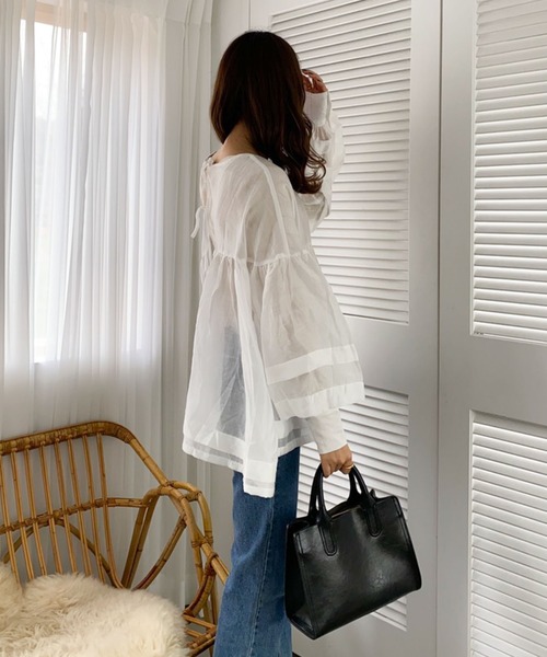 archives(アルシーヴ)の「【web限定item】シアーボリューム2wayブラウス(シャツ/ブラウス・レディース・ベージュ/オフホワイト/グリーン/ピンク系その他・MEDIUM)」の1枚目の写真