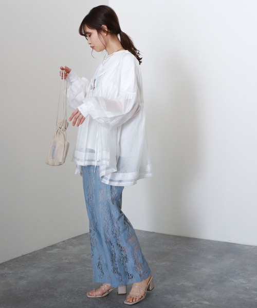 archives(アルシーヴ)の「【web限定item】シアーボリューム2wayブラウス(シャツ/ブラウス・レディース・ベージュ/オフホワイト/グリーン/ピンク系その他・MEDIUM)」の5枚目の写真