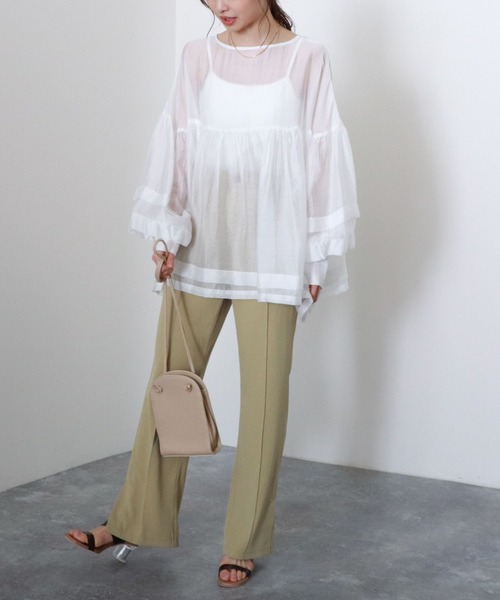 archives(アルシーヴ)の「【web限定item】シアーボリューム2wayブラウス(シャツ/ブラウス・レディース・ベージュ/オフホワイト/グリーン/ピンク系その他・MEDIUM)」の7枚目の写真