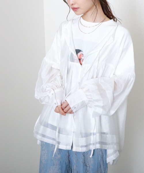 archives(アルシーヴ)の「【web限定item】シアーボリューム2wayブラウス(シャツ/ブラウス・レディース・ベージュ/オフホワイト/グリーン/ピンク系その他・MEDIUM)」の21枚目の写真