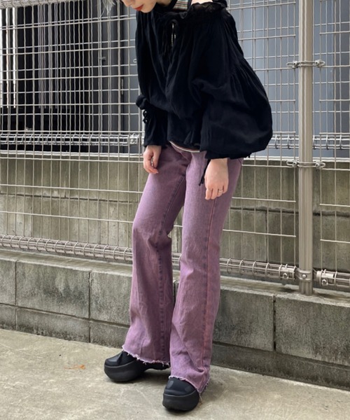 Lyta（リタ）の「フレアカラーデニムパンツ（デニムパンツ・レディース・グリーン/ライトパープル・M/L）」の15枚目の写真