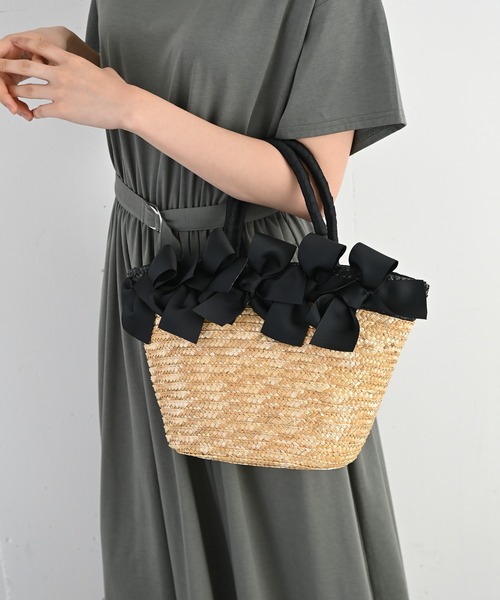 Rewde(ルゥデ)の「リボン付カゴバッグ(1R18-KB4001)(かごバッグ・レディース・ブラック/グレー/ピンク・FREE)」の2枚目の写真