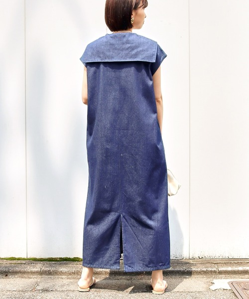 Factor=(ファクターイコール)の「セーラーカラーデニムロングワンピース(ワンピース・レディース・ライトブルー/ブラック/ブルー・FREE)」の7枚目の写真