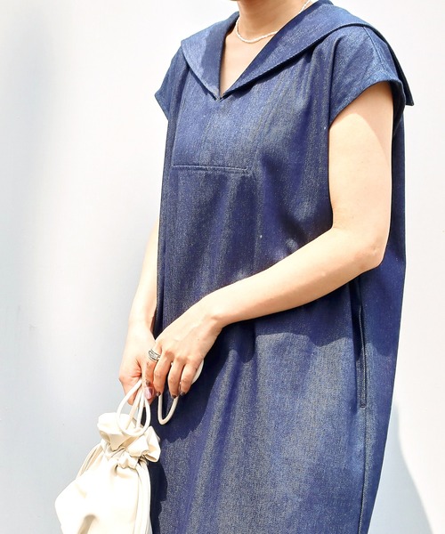 Factor=(ファクターイコール)の「セーラーカラーデニムロングワンピース(ワンピース・レディース・ライトブルー/ブラック/ブルー・FREE)」の10枚目の写真