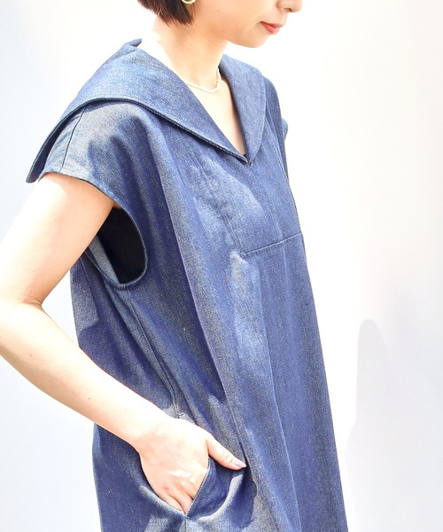 Factor=(ファクターイコール)の「セーラーカラーデニムロングワンピース(ワンピース・レディース・ライトブルー/ブラック/ブルー・FREE)」の11枚目の写真