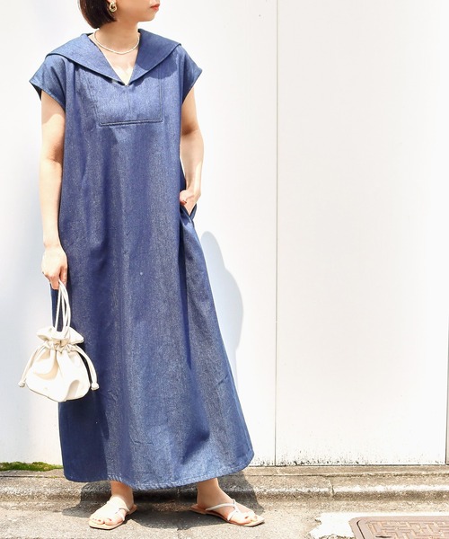 Factor=(ファクターイコール)の「セーラーカラーデニムロングワンピース(ワンピース・レディース・ライトブルー/ブラック/ブルー・FREE)」の12枚目の写真