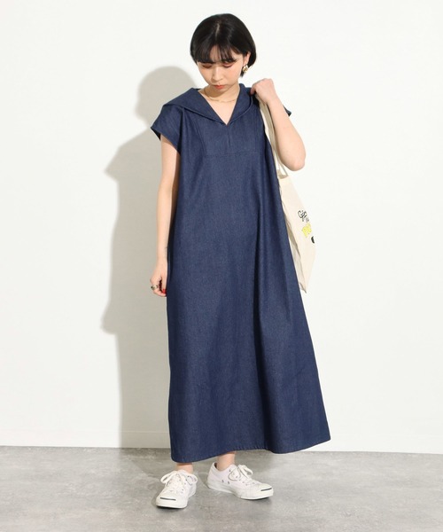 Factor=(ファクターイコール)の「セーラーカラーデニムロングワンピース(ワンピース・レディース・ライトブルー/ブラック/ブルー・FREE)」の21枚目の写真