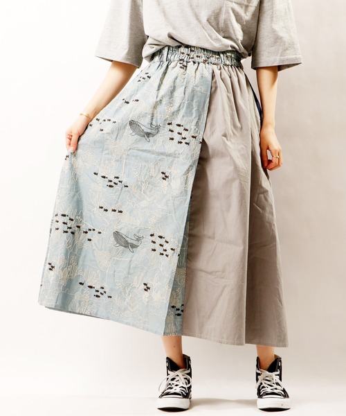 FUNALIVE（ファンアライブ）の「【Emago.】刺繍切替ラップスカート（スカート・レディース・アイボリー/ブルー・FREE）」の7枚目の写真