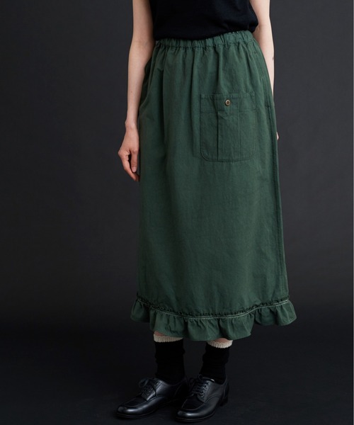 Malle（マル）の「malle ポプリンワッシャー　裾フリルスカート（スカート・レディース・グリーン/キナリ/ブラック・FREE）」の3枚目の写真