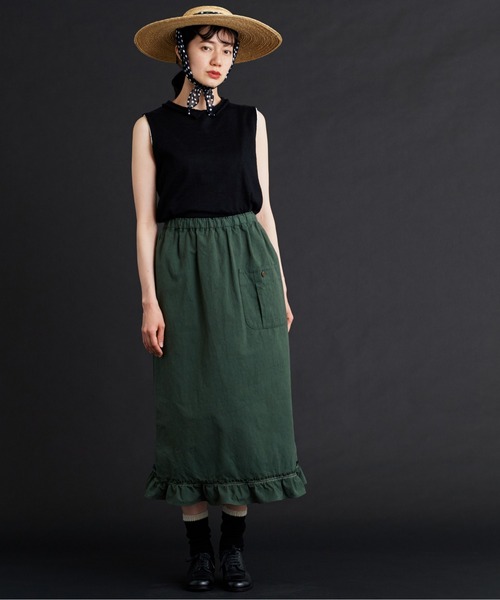 Malle（マル）の「malle ポプリンワッシャー　裾フリルスカート（スカート・レディース・グリーン/キナリ/ブラック・FREE）」の4枚目の写真