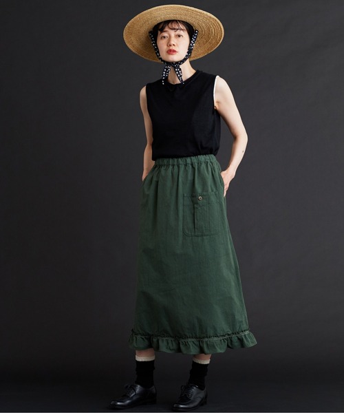 Malle（マル）の「malle ポプリンワッシャー　裾フリルスカート（スカート・レディース・グリーン/キナリ/ブラック・FREE）」の5枚目の写真
