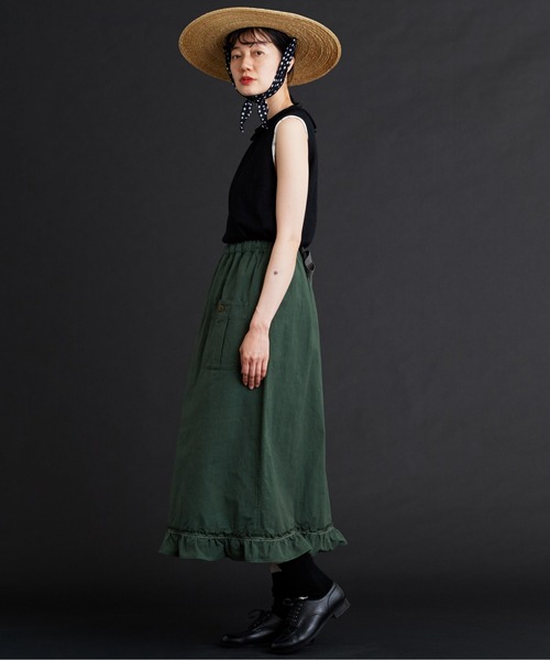 Malle（マル）の「malle ポプリンワッシャー　裾フリルスカート（スカート・レディース・グリーン/キナリ/ブラック・FREE）」の8枚目の写真