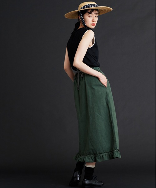 Malle（マル）の「malle ポプリンワッシャー　裾フリルスカート（スカート・レディース・グリーン/キナリ/ブラック・FREE）」の12枚目の写真