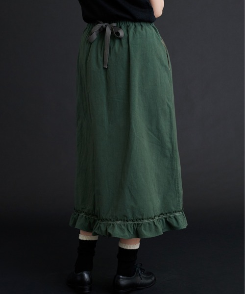 Malle（マル）の「malle ポプリンワッシャー　裾フリルスカート（スカート・レディース・グリーン/キナリ/ブラック・FREE）」の10枚目の写真