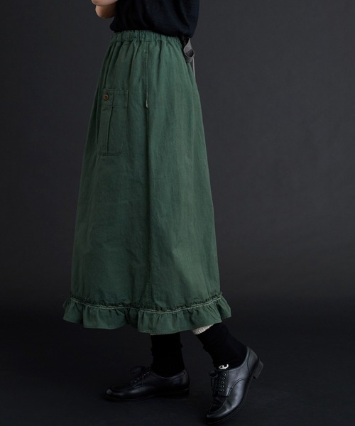 Malle（マル）の「malle ポプリンワッシャー　裾フリルスカート（スカート・レディース・グリーン/キナリ/ブラック・FREE）」の6枚目の写真