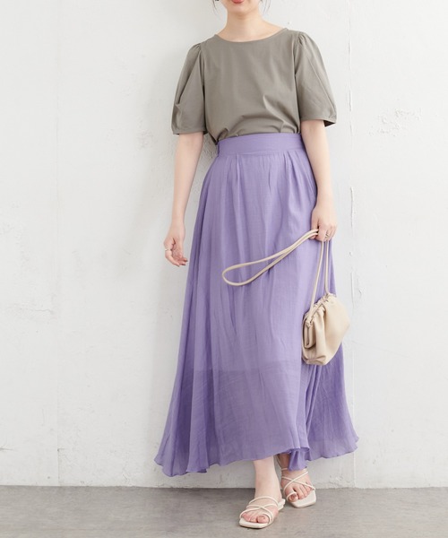 natural couture(ナチュラルクチュール)の「リネンライク涼しげスカート(スカート・レディース・ブラック/パープル/カーキ/オレンジ/ライトベージュ・FREE)」の4枚目の写真