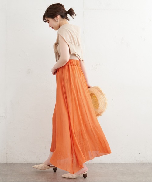 natural couture(ナチュラルクチュール)の「リネンライク涼しげスカート(スカート・レディース・ブラック/パープル/カーキ/オレンジ/ライトベージュ・FREE)」の5枚目の写真