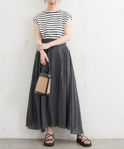 natural couture(ナチュラルクチュール)の「リネンライク涼しげスカート(スカート・レディース・ブラック/パープル/カーキ/オレンジ/ライトベージュ・FREE)」の6枚目の写真