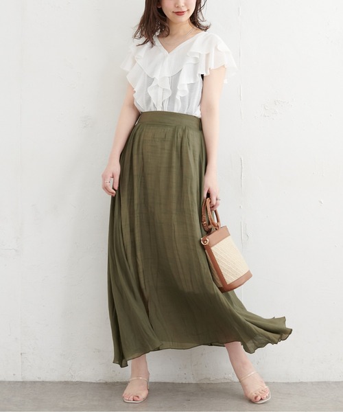natural couture(ナチュラルクチュール)の「リネンライク涼しげスカート(スカート・レディース・ブラック/パープル/カーキ/オレンジ/ライトベージュ・FREE)」の7枚目の写真