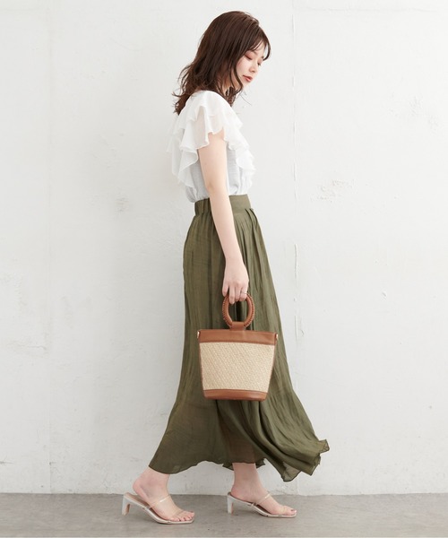 natural couture(ナチュラルクチュール)の「リネンライク涼しげスカート(スカート・レディース・ブラック/パープル/カーキ/オレンジ/ライトベージュ・FREE)」の11枚目の写真