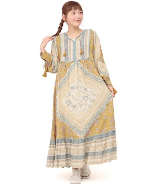 チチカカ(チチカカ)の「エコフレンドリーダイ パッチブロックプリントワンピース(ワンピース・レディース・イエロー系その他/ブラウン/ブルー・FREE)」の5枚目の写真