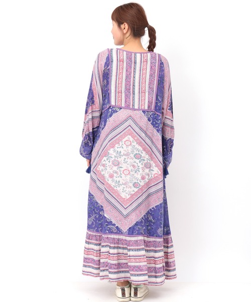 チチカカ(チチカカ)の「エコフレンドリーダイ パッチブロックプリントワンピース(ワンピース・レディース・イエロー系その他/ブラウン/ブルー・FREE)」の7枚目の写真