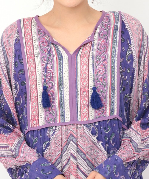 チチカカ(チチカカ)の「エコフレンドリーダイ パッチブロックプリントワンピース(ワンピース・レディース・イエロー系その他/ブラウン/ブルー・FREE)」の8枚目の写真