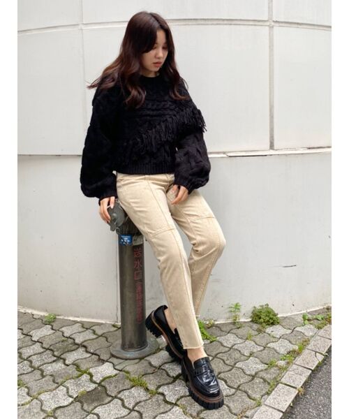 EVRIS（エヴリス）の「ブロッキングストレートデニムパンツ（デニムパンツ・レディース・ライトブルー/ブラック/ベージュ・SMALL/MEDIUM）」の6枚目の写真