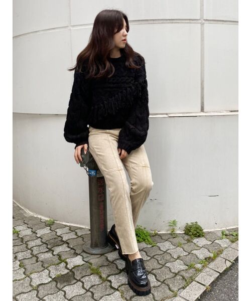 EVRIS（エヴリス）の「ブロッキングストレートデニムパンツ（デニムパンツ・レディース・ライトブルー/ブラック/ベージュ・SMALL/MEDIUM）」の7枚目の写真