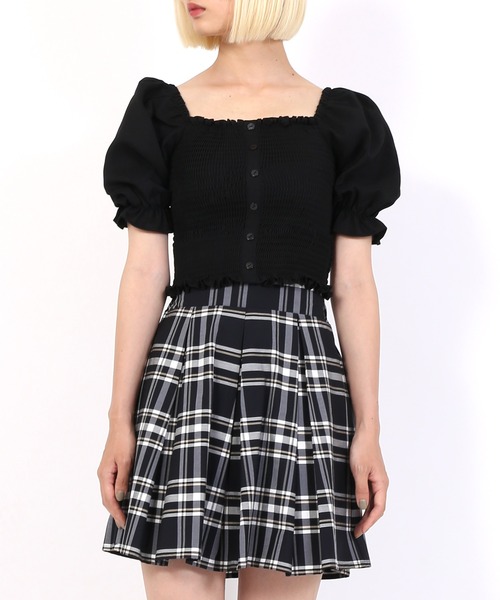 PUNYUS（プニュズ）の「チェック柄プリーツミニスカート（スカート・レディース・ベージュ/ブラック・3/4/2/1）」の2枚目の写真