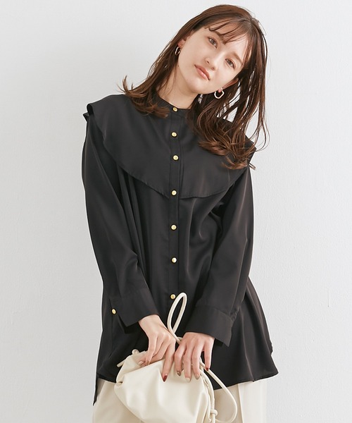 LAVEANGE(ラビアンジェ)の「フリルカラーブラウス(シャツ/ブラウス・レディース・ホワイト/ブラック/ネイビー・LL/3L/4L/M/L)」の9枚目の写真