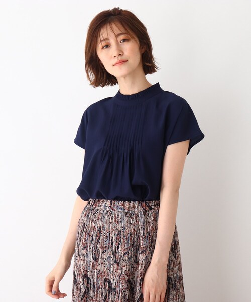 DRESKIP(ドレスキップ)の「◆チビフリルピンタックブラウス(シャツ/ブラウス・レディース・ナチュラル/ネイビー/ライトブルー・02/03)」の1枚目の写真